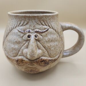Pottery Craft Stoneware Face Hobbit Mug Mustache 20oz Coffee Mug Vintage USA